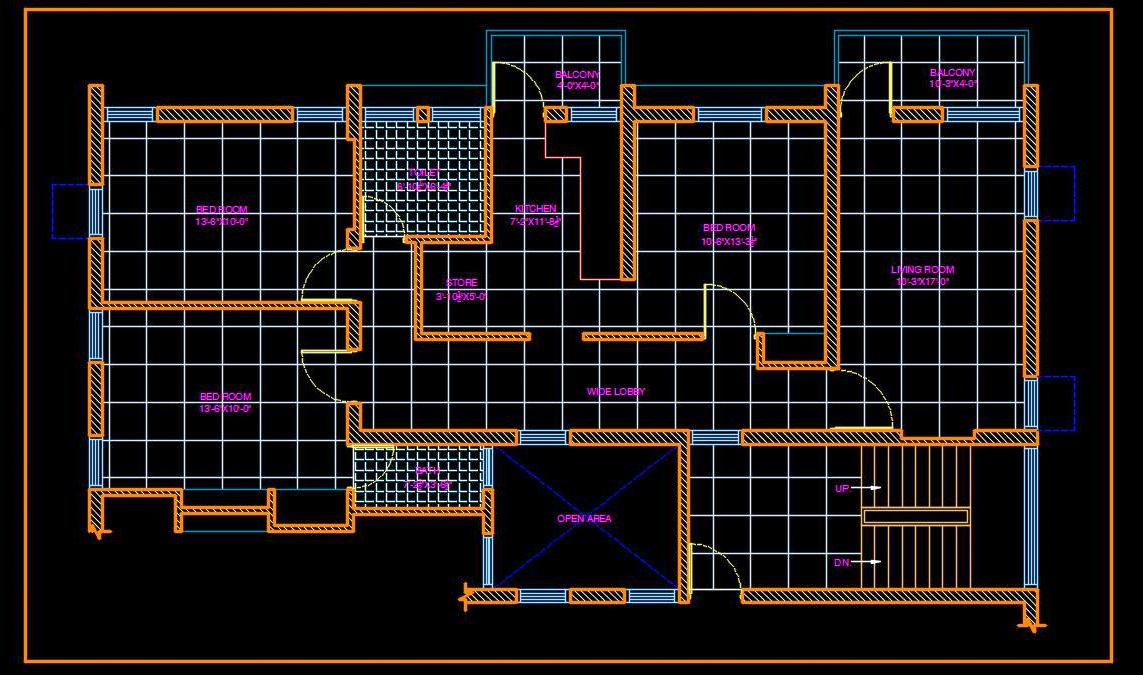 3 BHK Apartment Space Planning - Free Autocad Layout